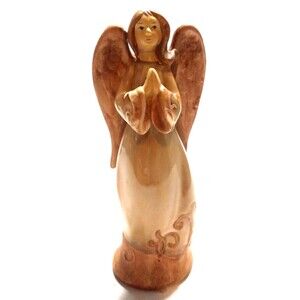 Angel Figurine Pottery Mixed Matte/Gloss Finish Praying Hands 7 Inches Tall Vtg.